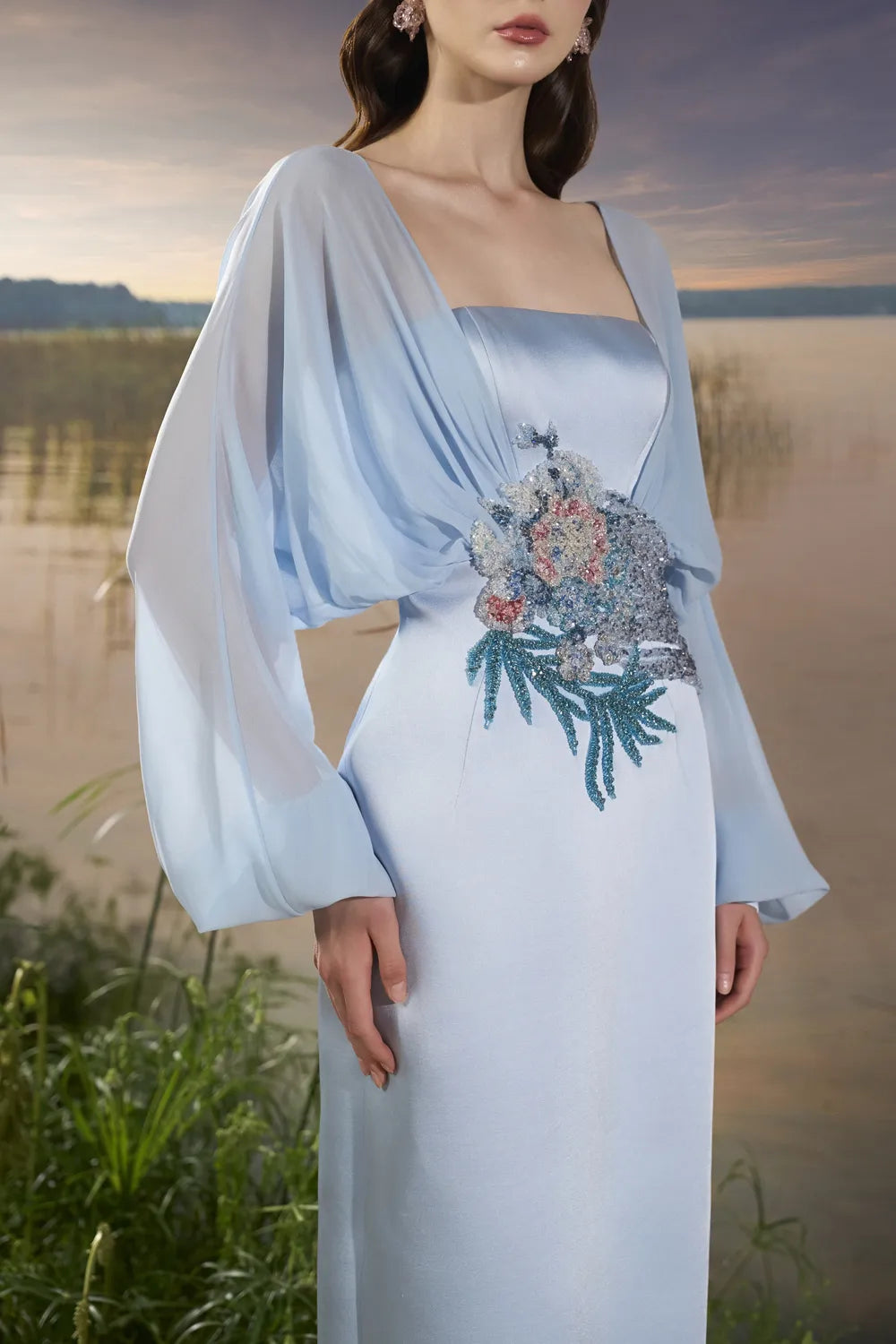 Long Puffy Sleeves Dress - TRACY COUTURE
