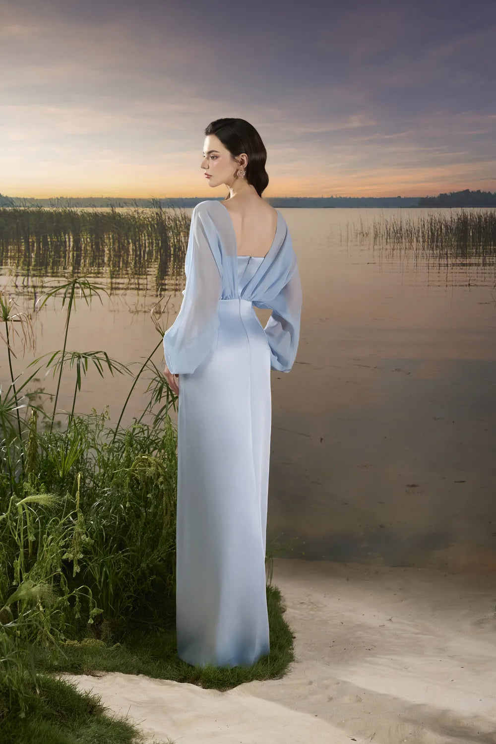 Long Puffy Sleeves Dress - TRACY COUTURE
