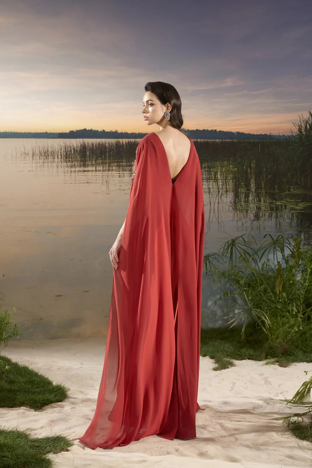 Deep V-Neck Wide Dress - TRACY COUTURE