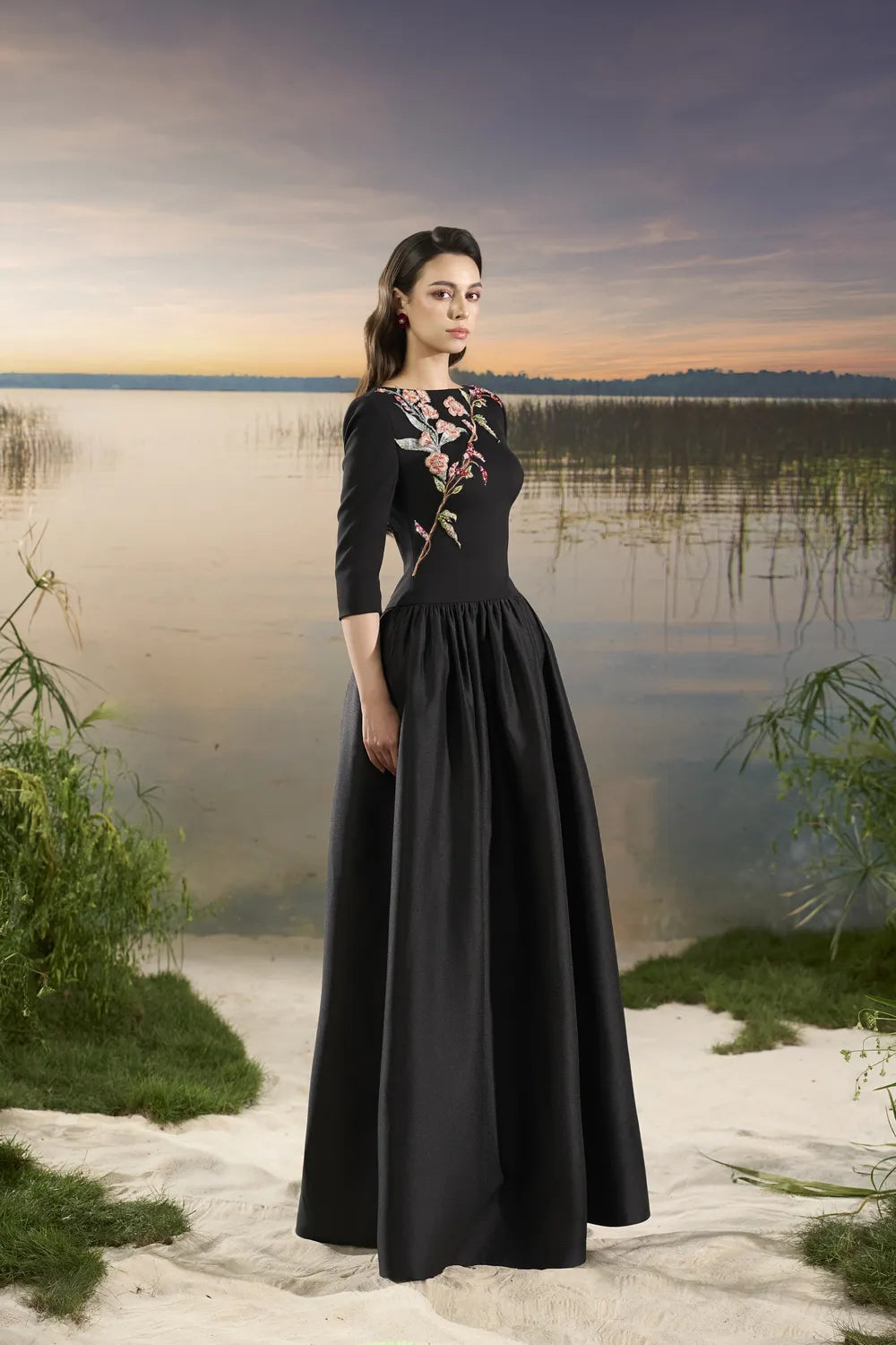 Middle Sleeves Gathered Hip Puffy A-Line Dress - TRACY COUTURE
