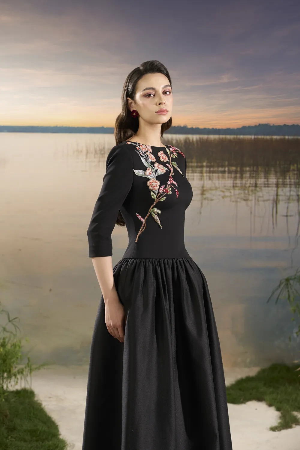 Middle Sleeves Gathered Hip Puffy A-Line Dress - TRACY COUTURE