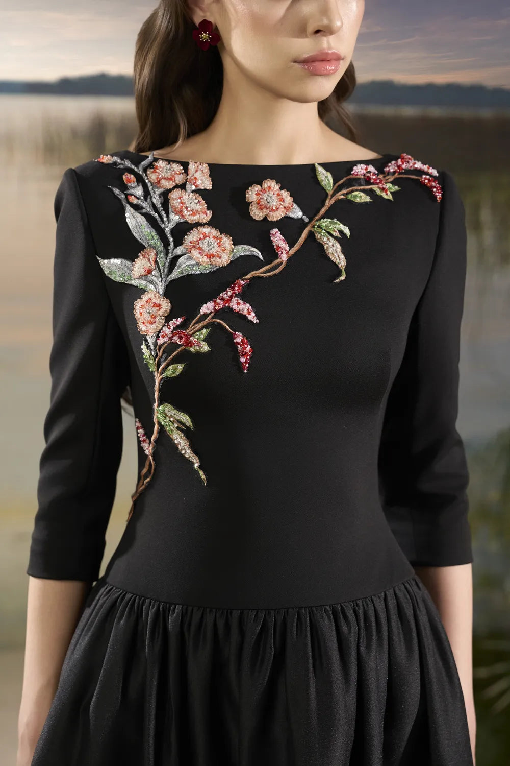 Middle Sleeves Gathered Hip Puffy A-Line Dress - TRACY COUTURE