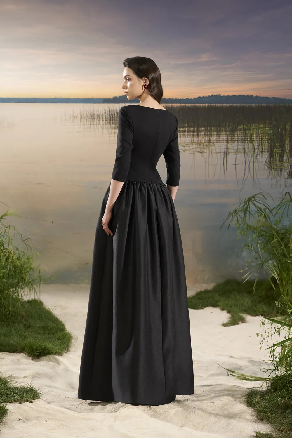 Middle Sleeves Gathered Hip Puffy A-Line Dress - TRACY COUTURE