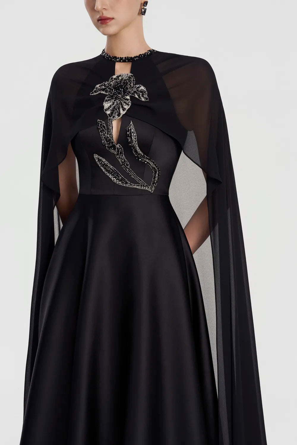 Floral Embellished Flared A-Line Dress - TRACY COUTURE
