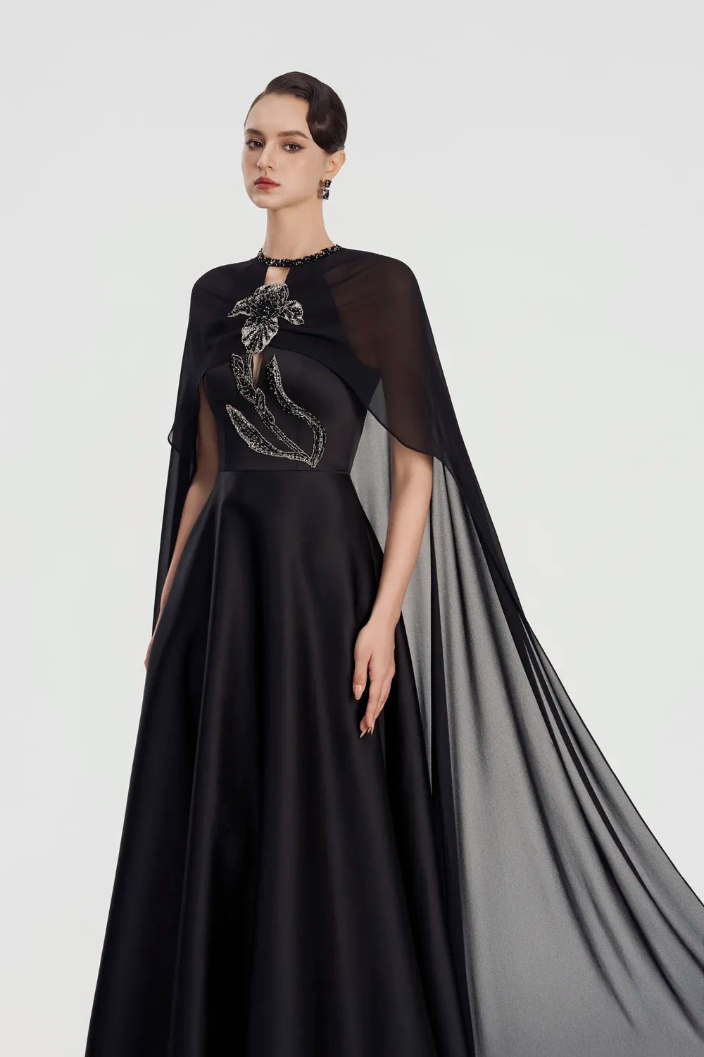 Floral Embellished Flared A-Line Dress - TRACY COUTURE