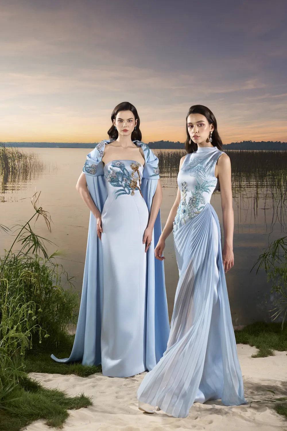 Puffy Shoulder Cape Strapless Dress - TRACY COUTURE