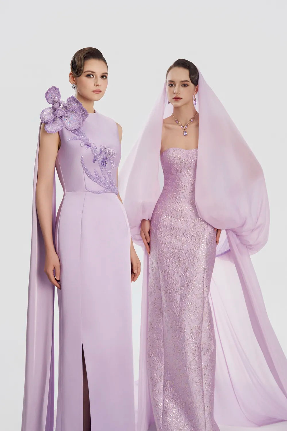 Hooded Veil Cape Long Flap Straight Dress Set - TRACY COUTURE