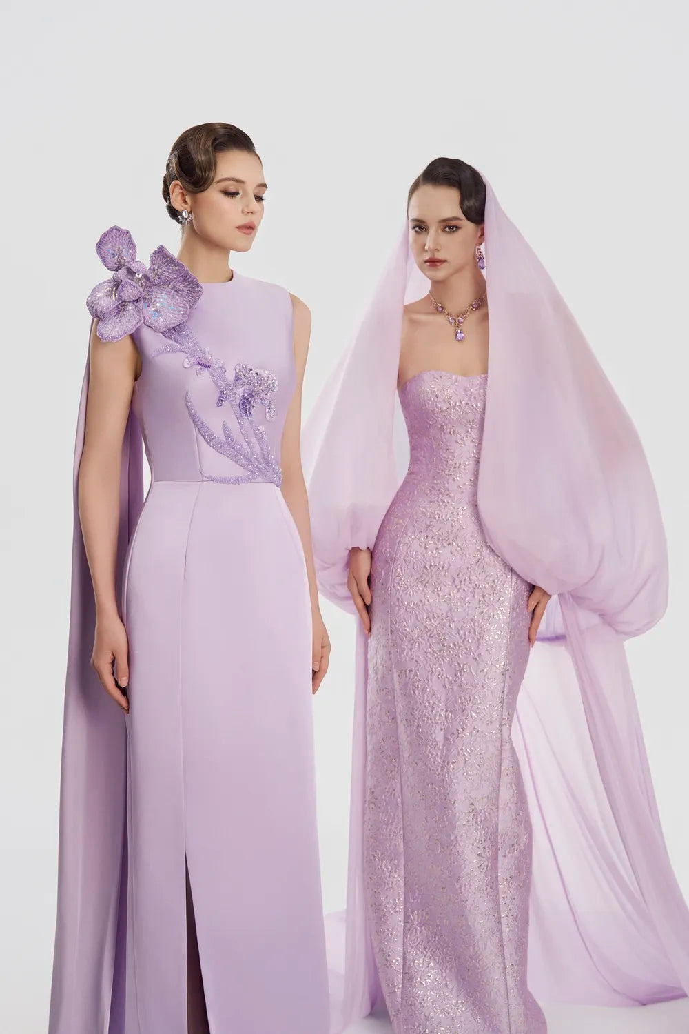 Hooded Veil Cape Long Flap Straight Dress Set - TRACY COUTURE