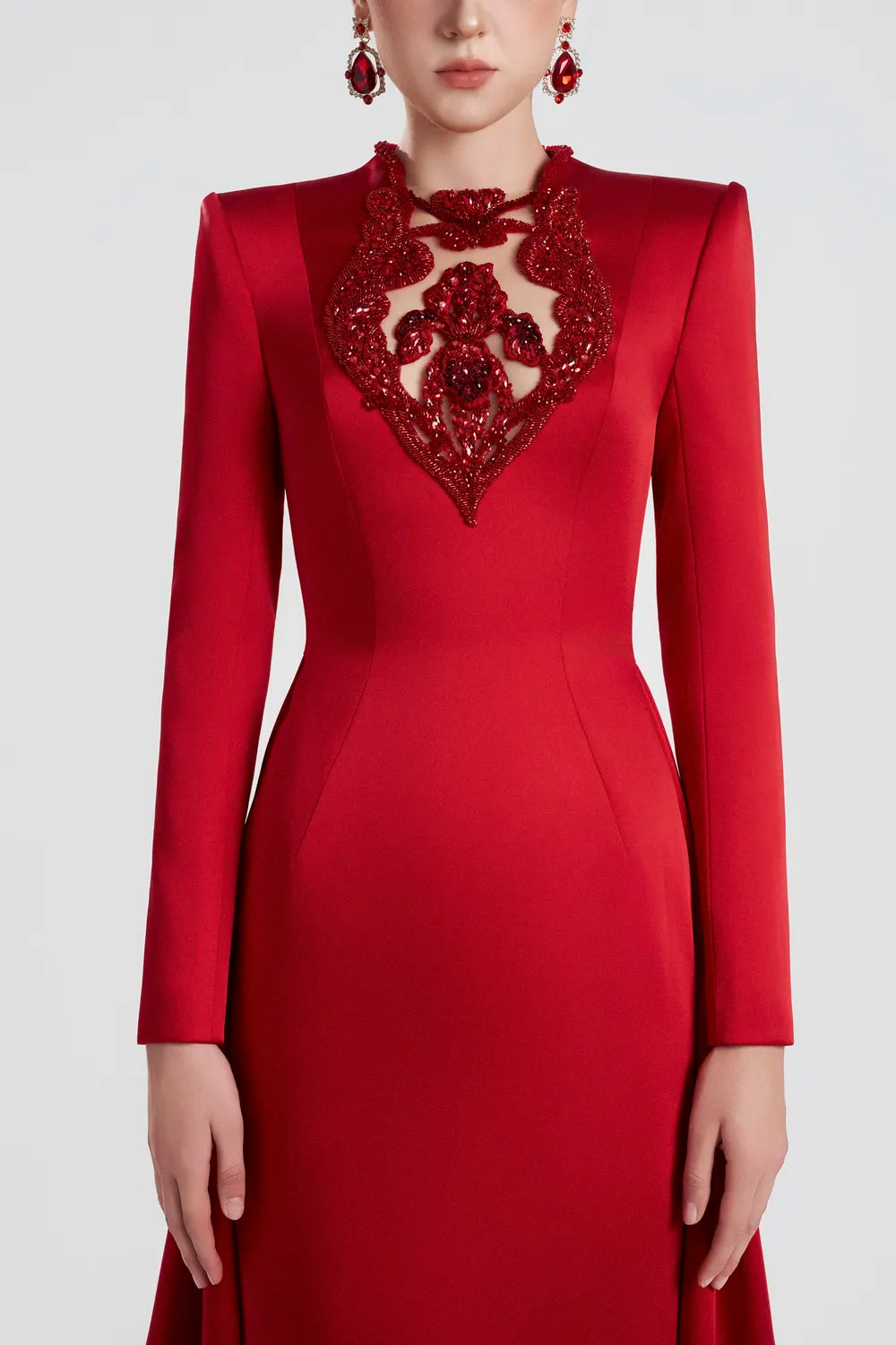 Floral Glass Bead Embellished High-Low Dress