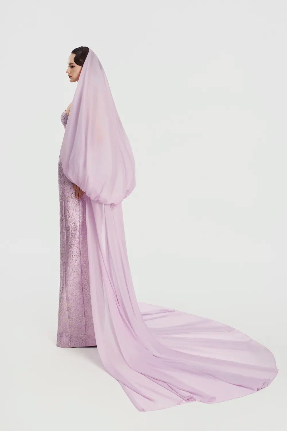 Hooded Veil Cape Long Flap Straight Dress Set - TRACY COUTURE