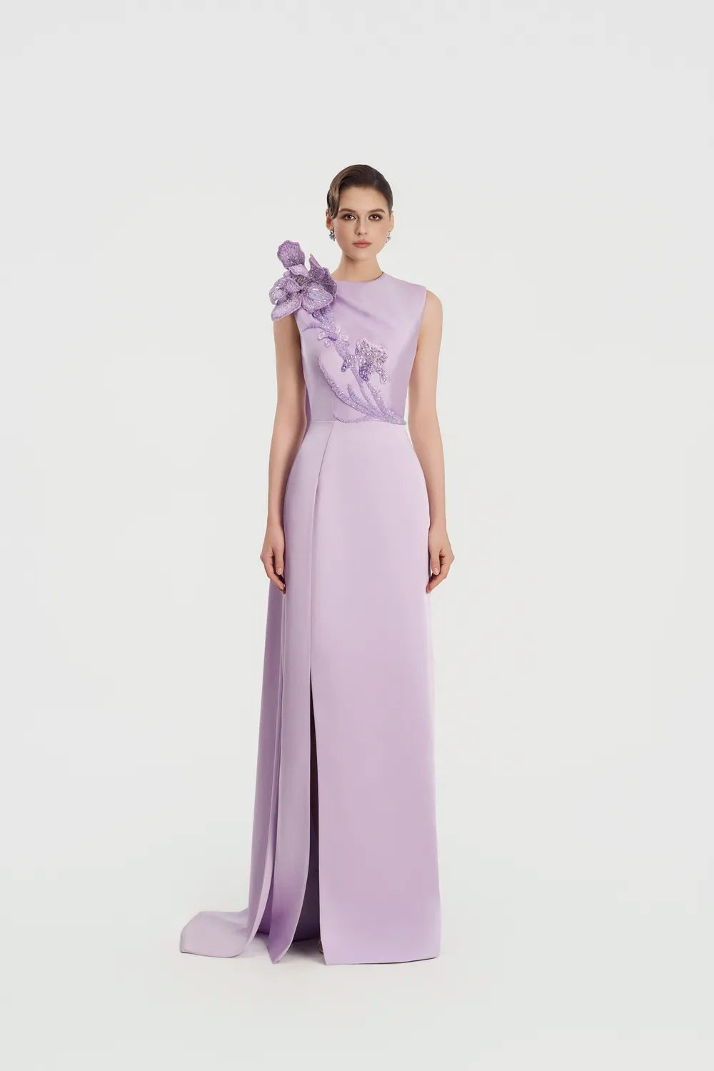 Sleeveless Double Slit Straight Dress - TRACY COUTURE