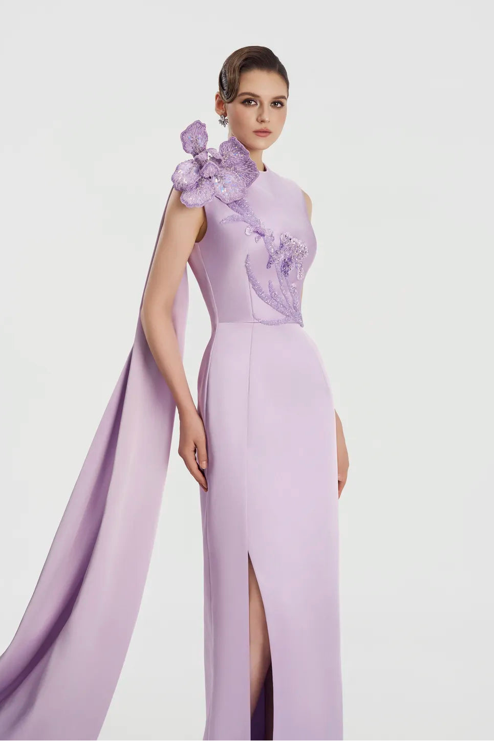 Sleeveless Double Slit Straight Dress - TRACY COUTURE