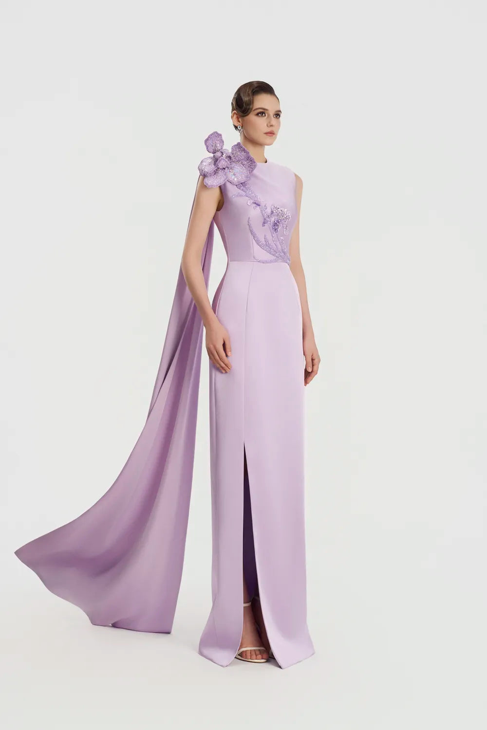 Sleeveless Double Slit Straight Dress - TRACY COUTURE