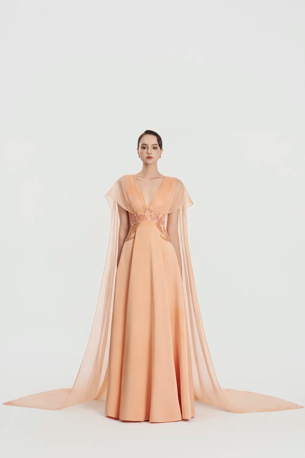 Long Cape Flap Box Draped Dress - TRACY COUTURE