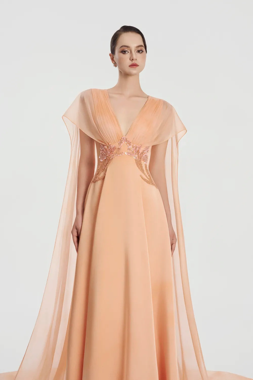 Long Cape Flap Box Draped Dress - TRACY COUTURE