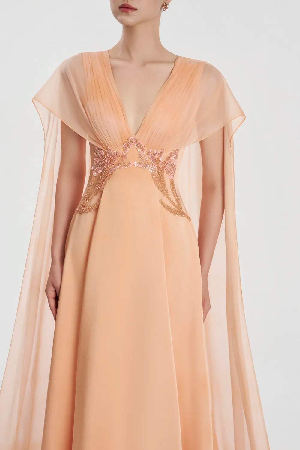 Long Cape Flap Box Draped Dress - TRACY COUTURE