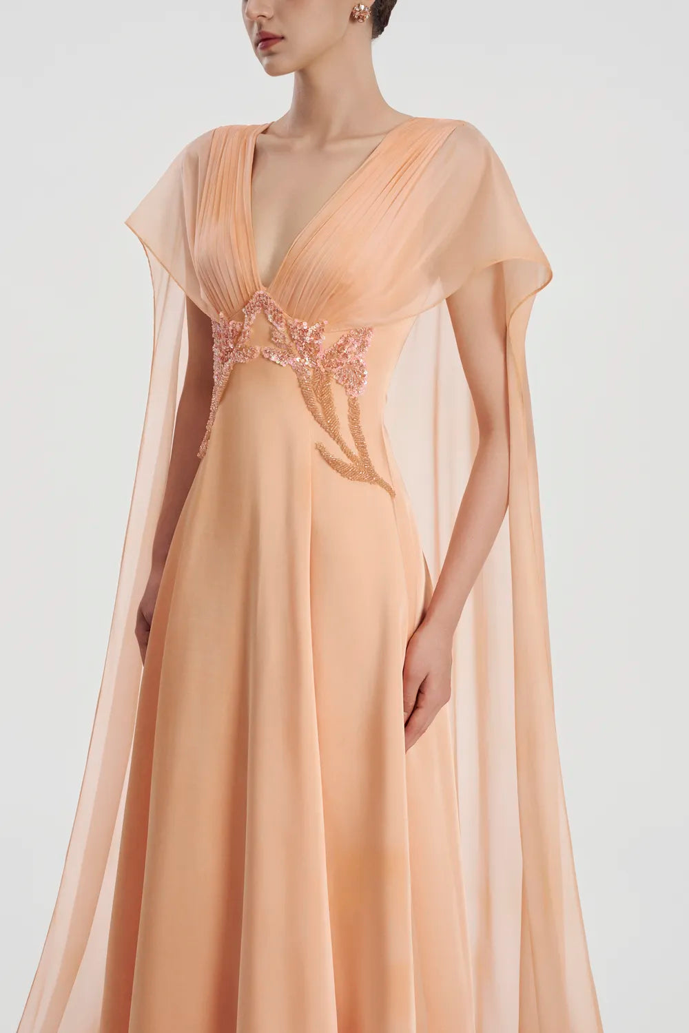 Long Cape Flap Box Draped Dress - TRACY COUTURE