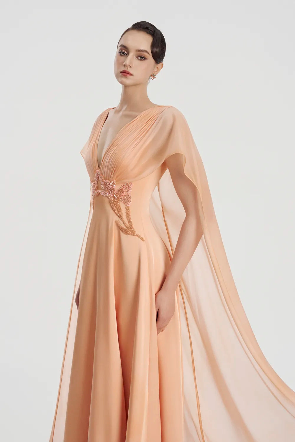 Long Cape Flap Box Draped Dress - TRACY COUTURE
