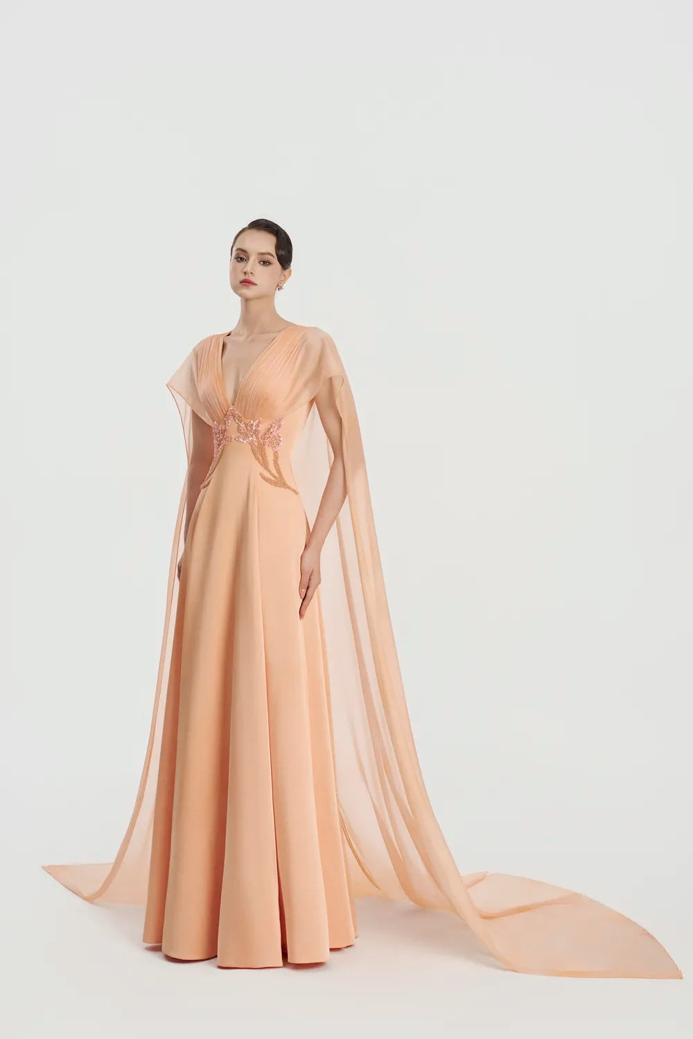 Long Cape Flap Box Draped Dress - TRACY COUTURE