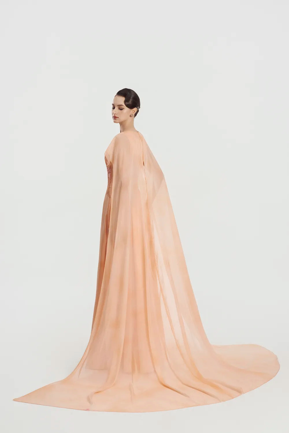 Long Cape Flap Box Draped Dress - TRACY COUTURE