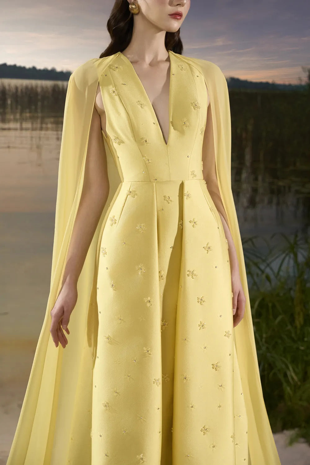 Long Back Flap Dress Front Slit Dress - TRACY COUTURE