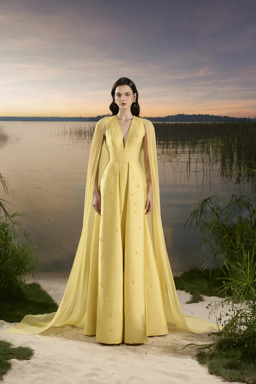 Long Back Flap Dress Front Slit Dress - TRACY COUTURE