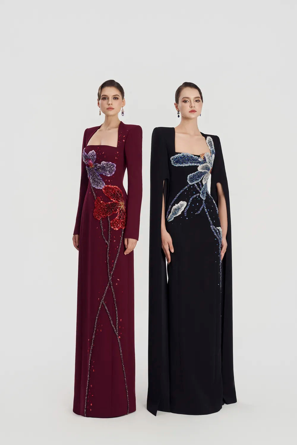 Trapezium Neckline Floral Embellished Dress - TRACY COUTURE