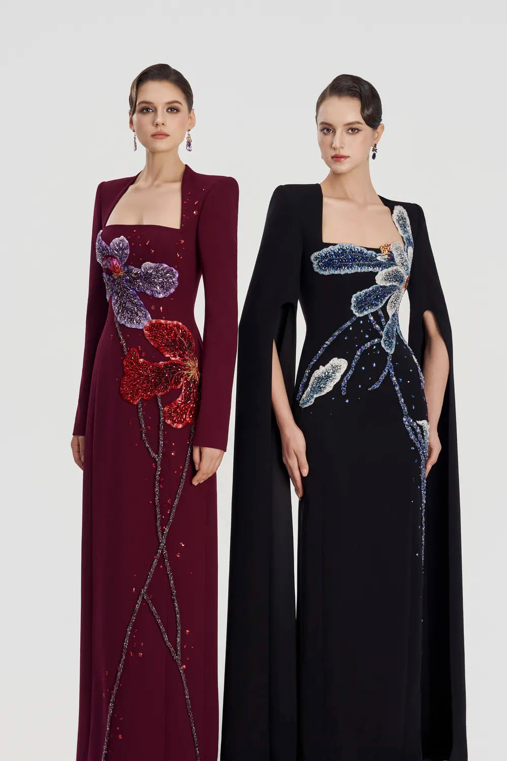 Trapezium Neckline Floral Embellished Dress - TRACY COUTURE