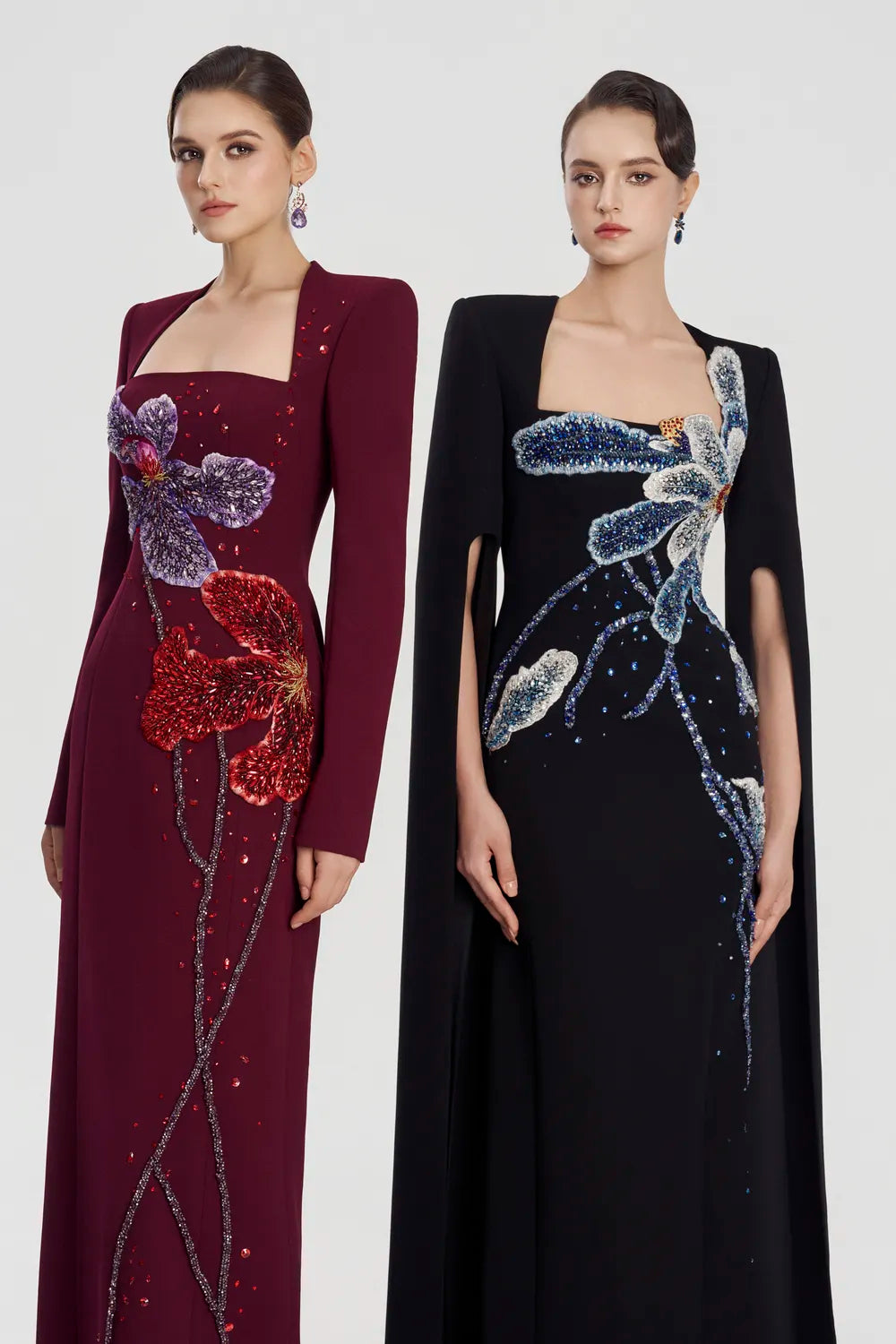 Trapezium Neckline Floral Embellished Dress - TRACY COUTURE