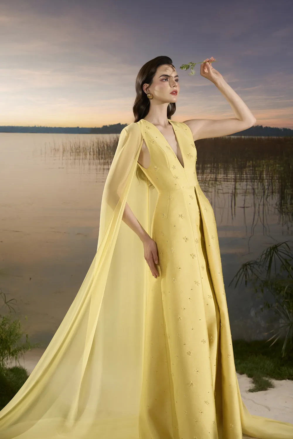 Long Back Flap Dress Front Slit Dress - TRACY COUTURE