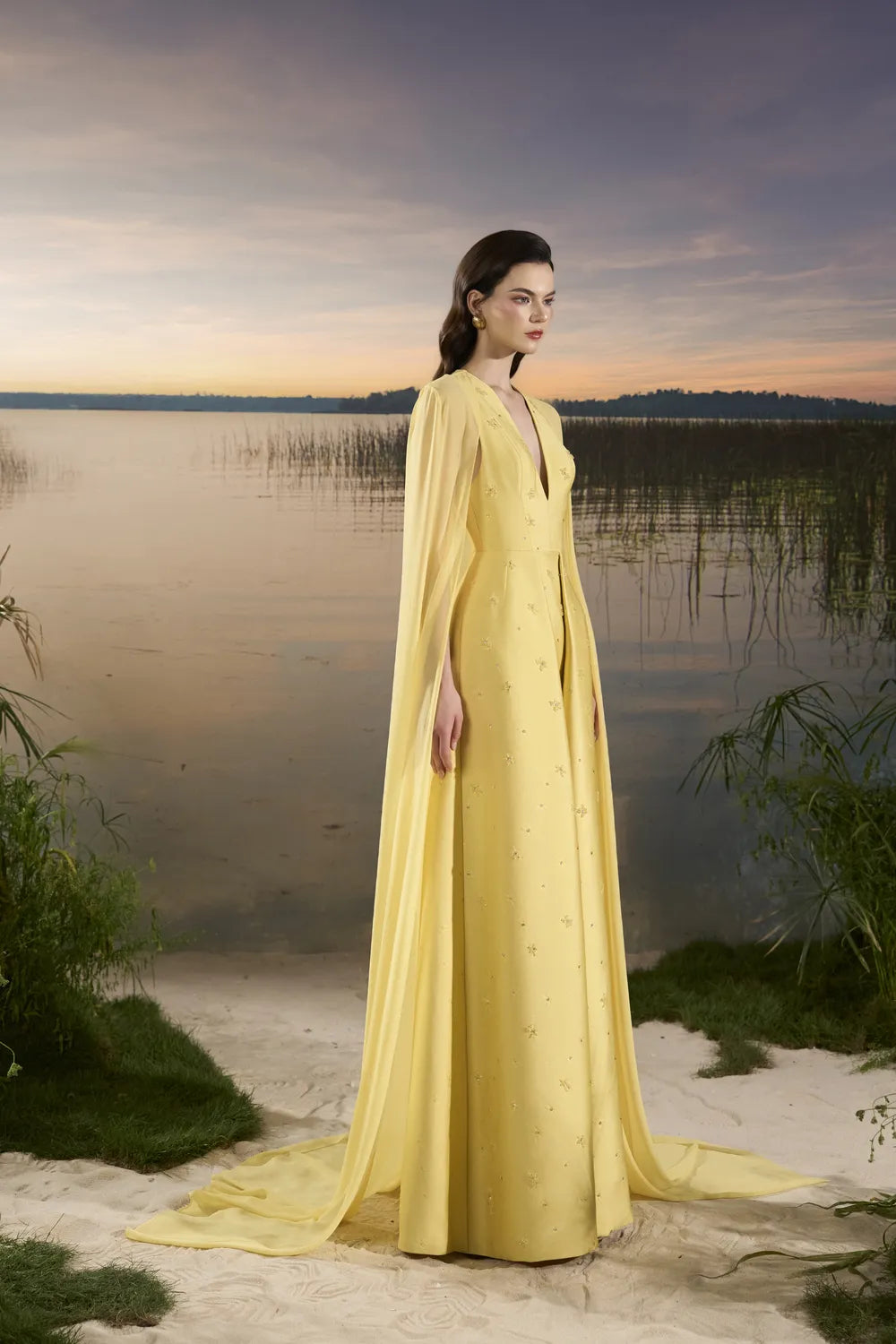 Long Back Flap Dress Front Slit Dress - TRACY COUTURE