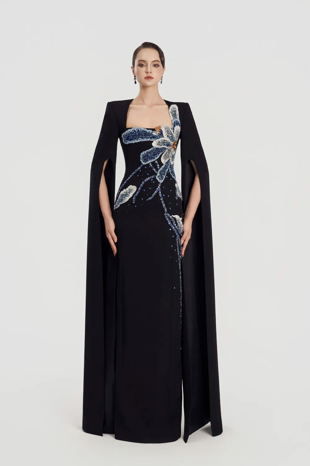 Long Cape Sleeves Straight Dress - TRACY COUTURE