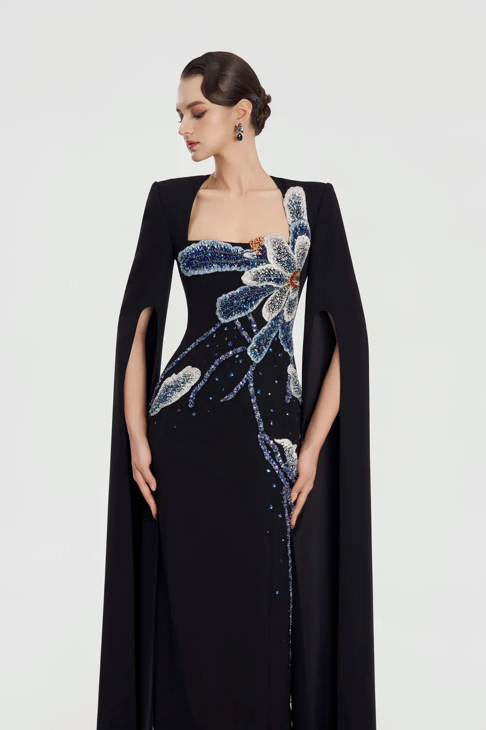 Long Cape Sleeves Straight Dress - TRACY COUTURE