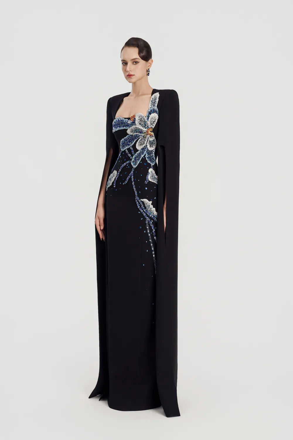 Long Cape Sleeves Straight Dress - TRACY COUTURE