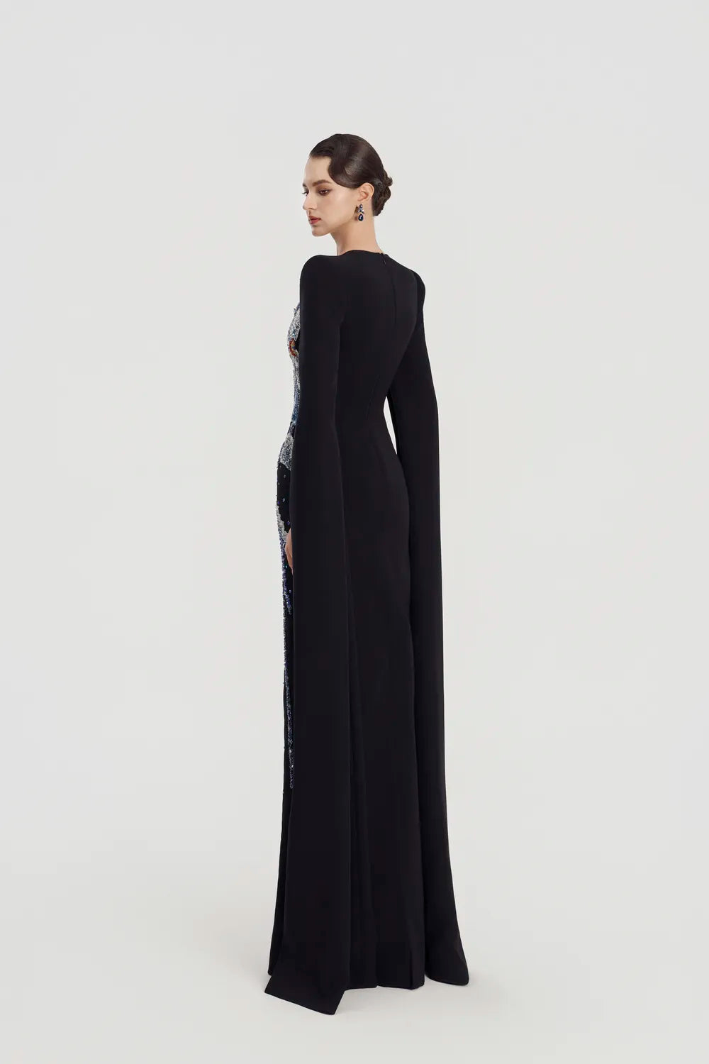 Long Cape Sleeves Straight Dress - TRACY COUTURE