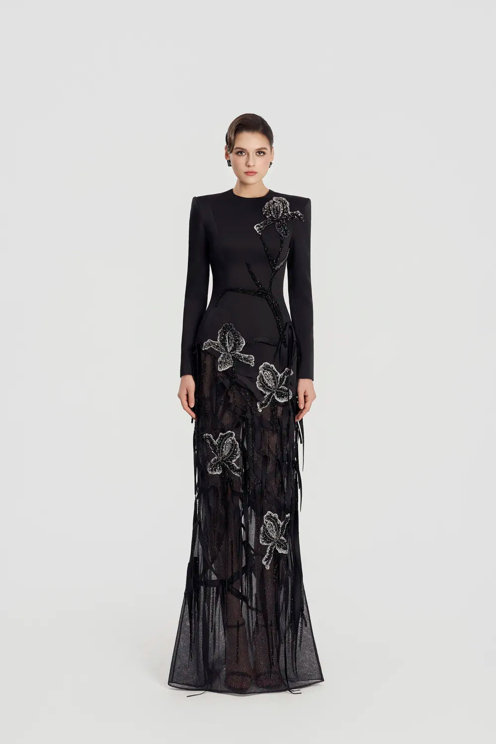 Floral With Fringed Embellished Sparkle Dress - TRACY COUTURE