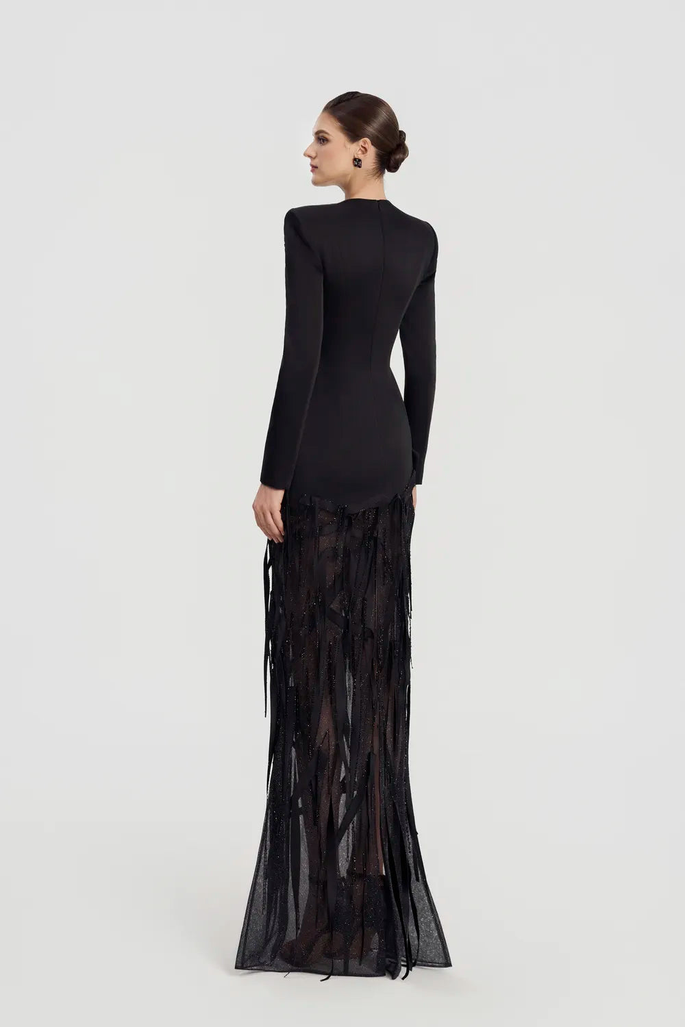 Floral With Fringed Embellished Sparkle Dress - TRACY COUTURE