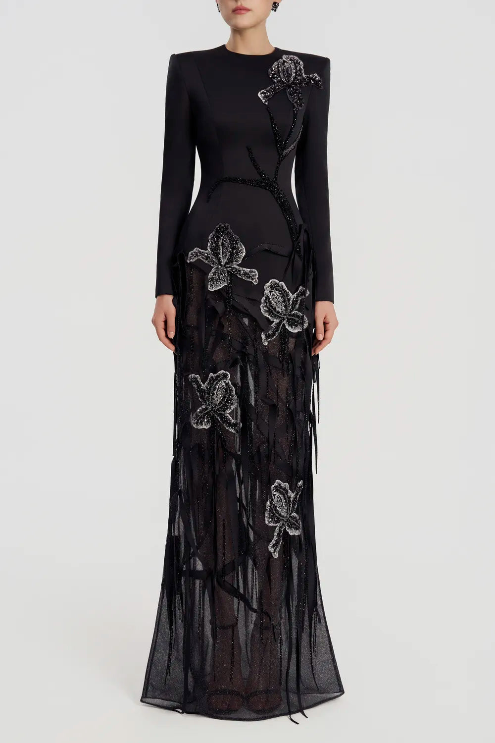 Floral With Fringed Embellished Sparkle Dress - TRACY COUTURE