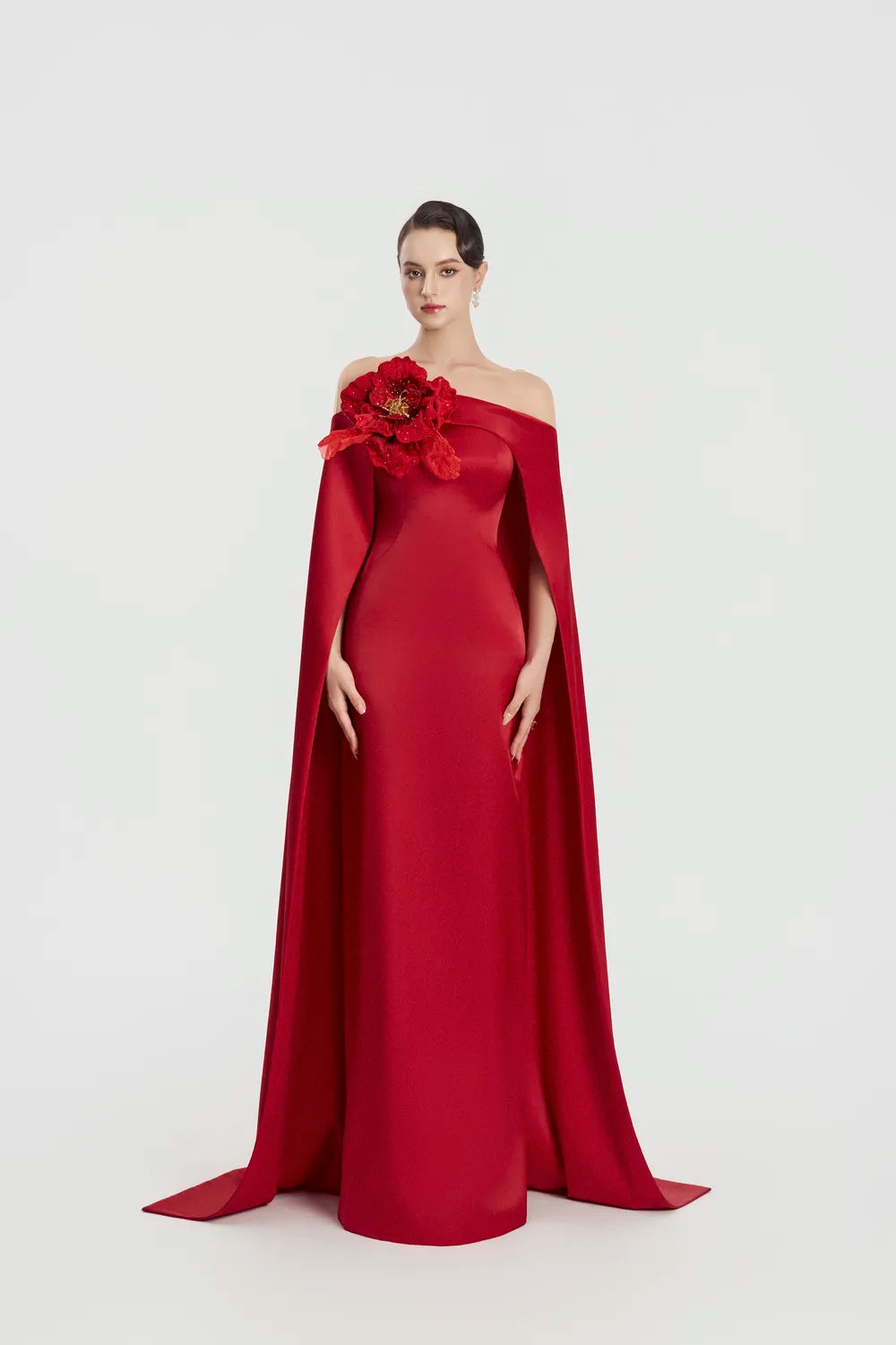 3D Floral Long Flap Straight Dress - TRACY COUTURE