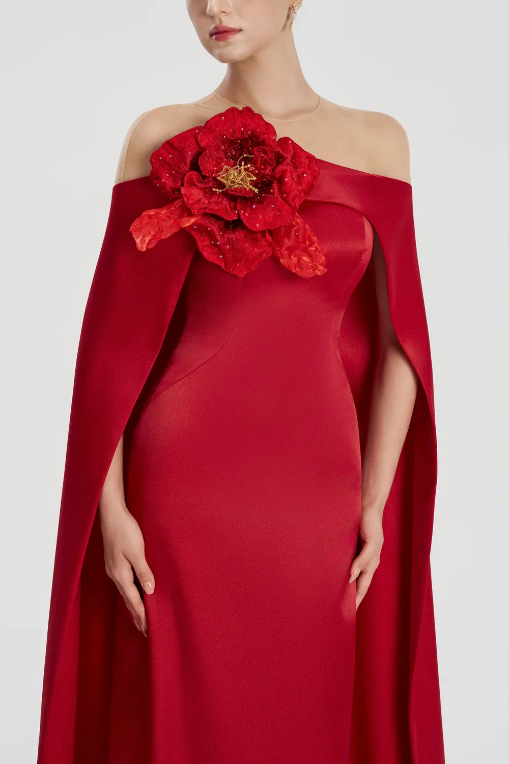 3D Floral Long Flap Straight Dress - TRACY COUTURE