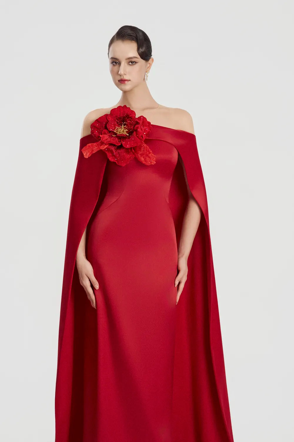 3D Floral Long Flap Straight Dress - TRACY COUTURE