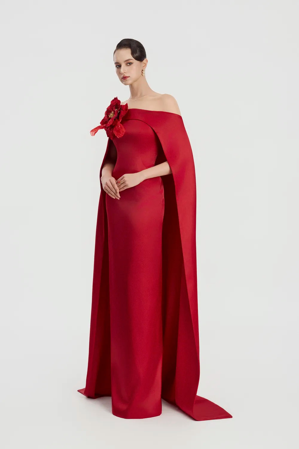 3D Floral Long Flap Straight Dress - TRACY COUTURE