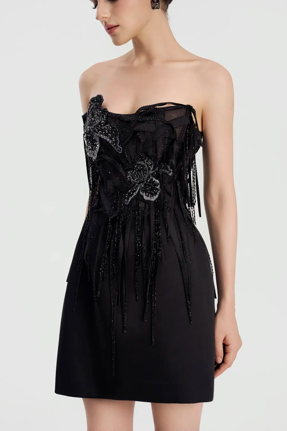Strapless Sparkle Fringed Mini Dress