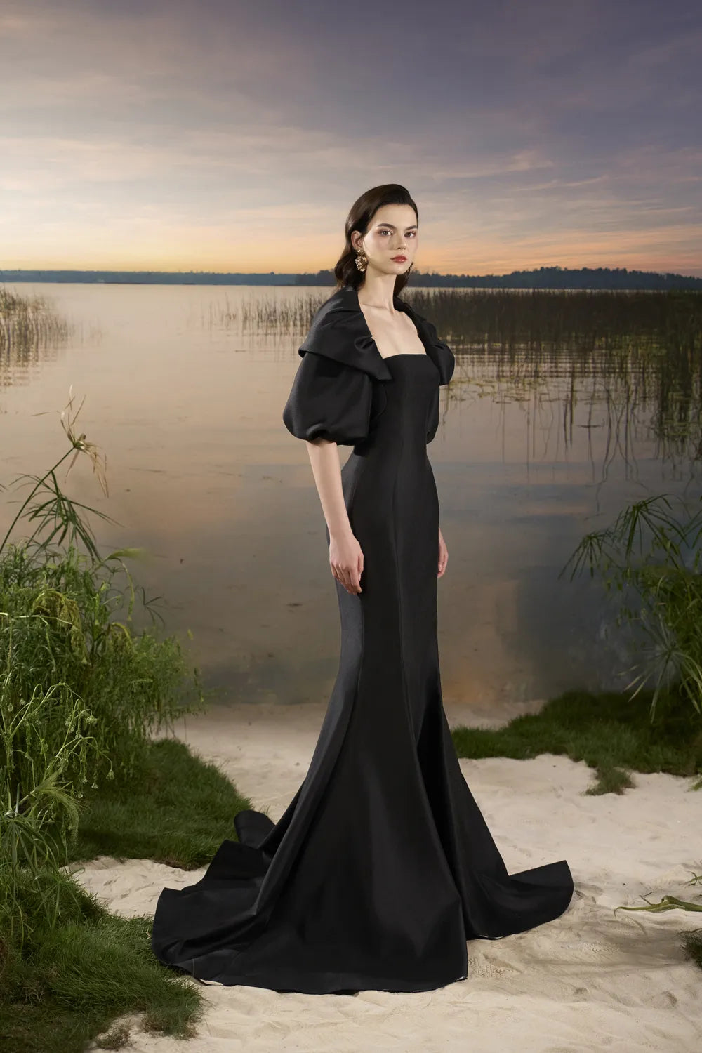 Gathered Puffy Cape Strapless Mermaid Dress - TRACY COUTURE