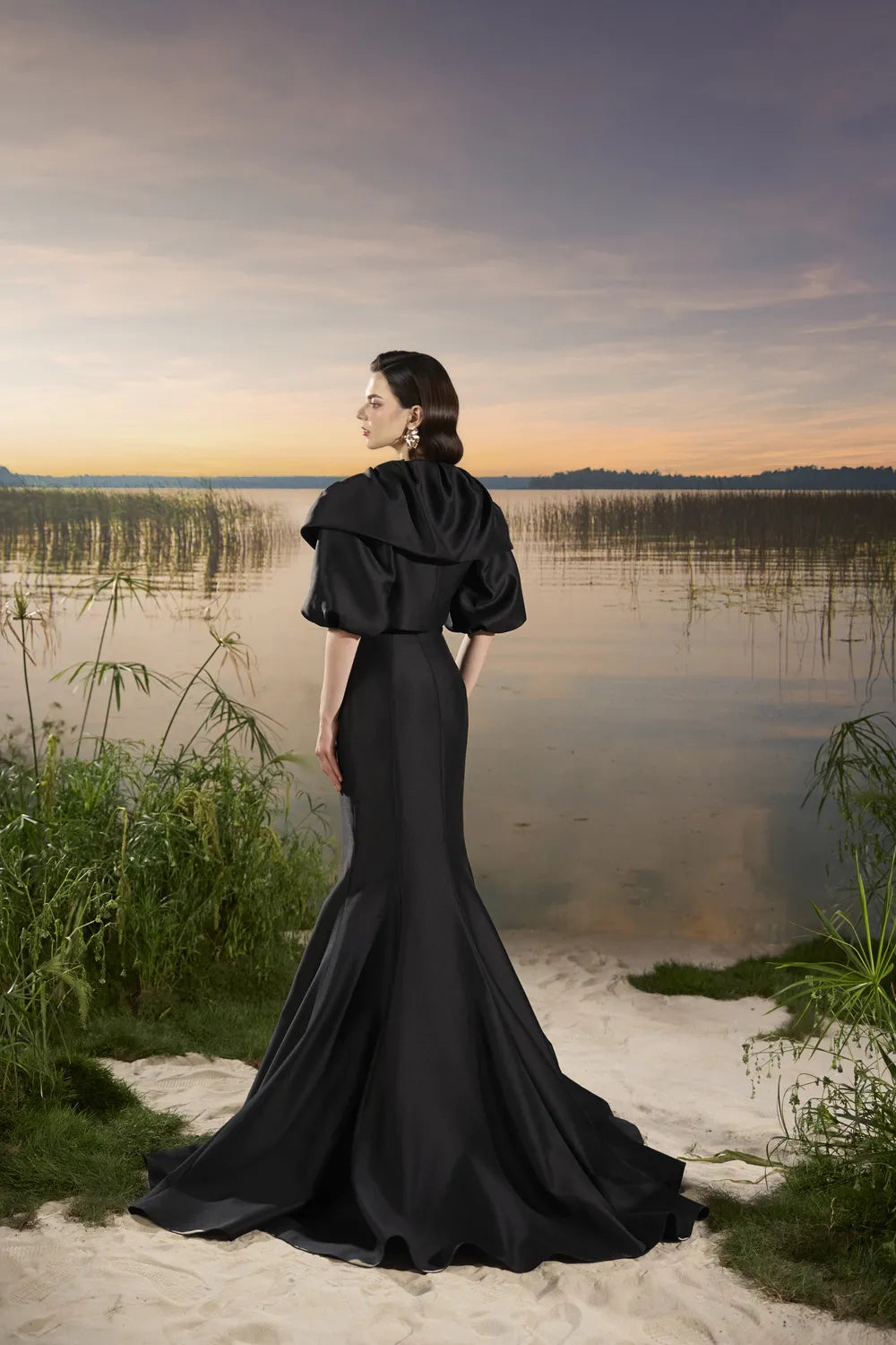 Gathered Puffy Cape Strapless Mermaid Dress - TRACY COUTURE
