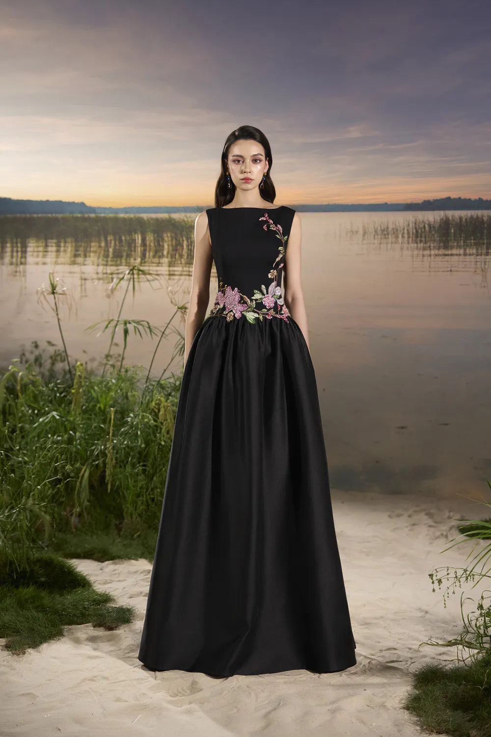 Floral Embellished Gathered Dress - TRACY COUTURE