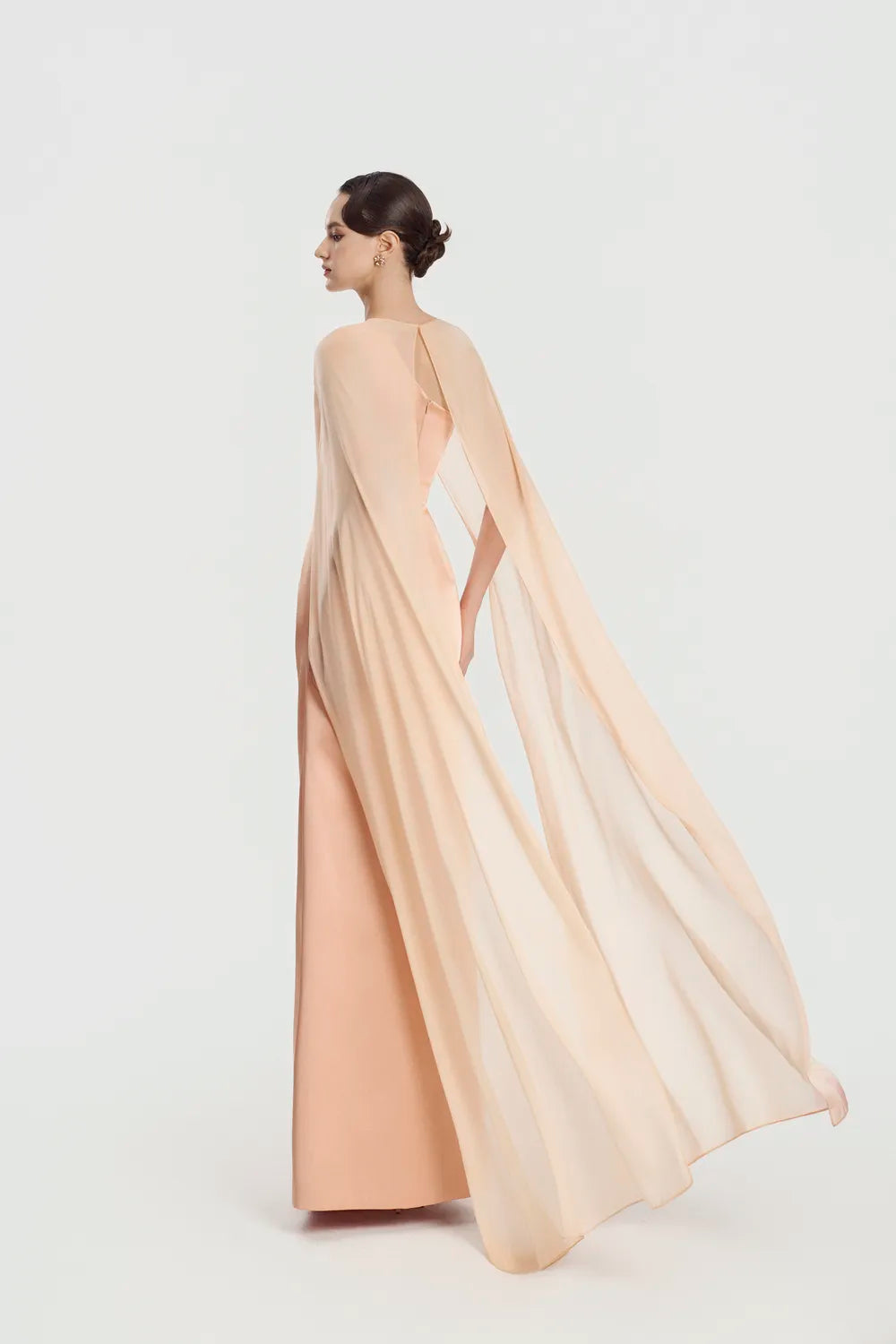 See-Through Long Cape A-Line Dress - TRACY COUTURE