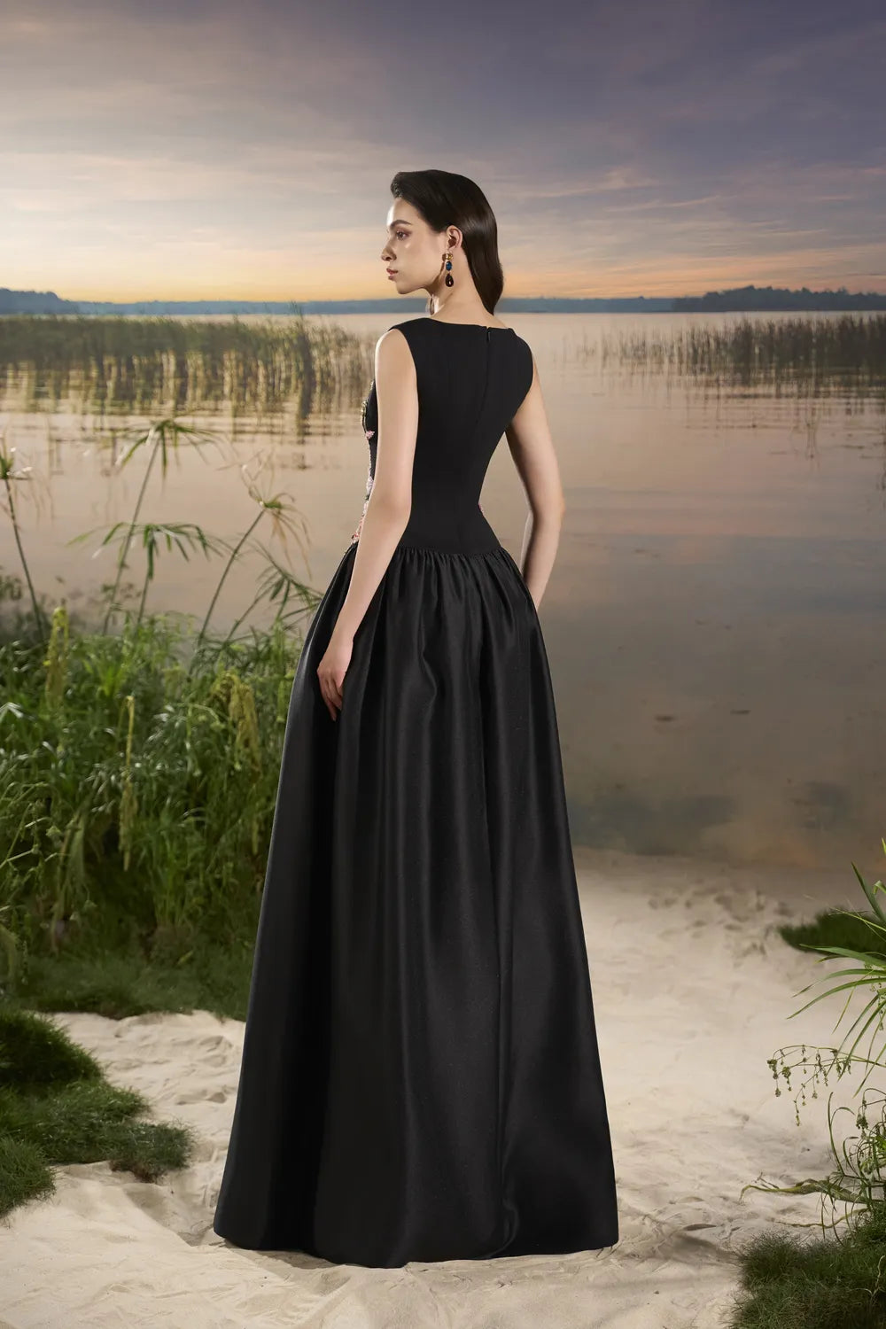 Floral Embellished Gathered Dress - TRACY COUTURE