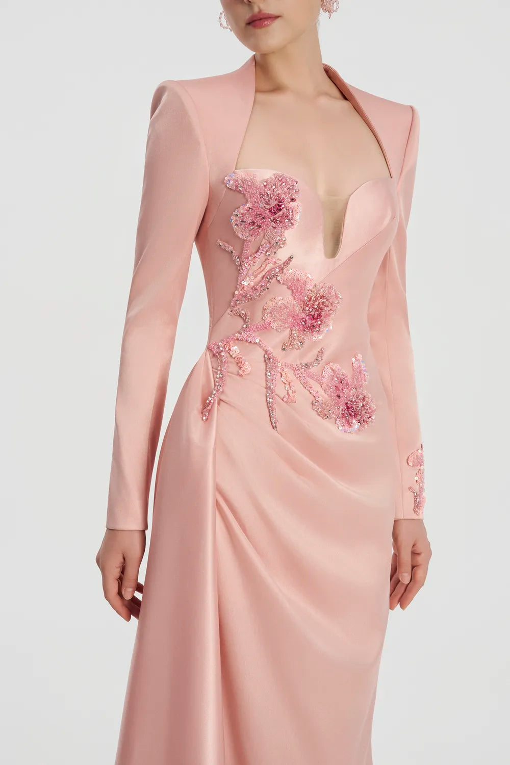 Chest Cut-Out Side Draped Dress - TRACY COUTURE