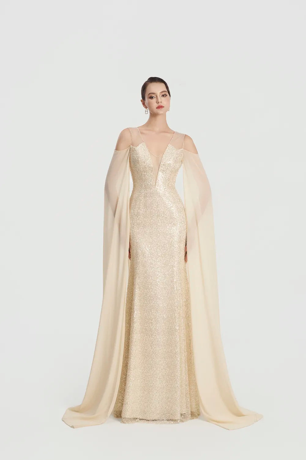 Open Shoulder Long Sleeve A-Line Dress
